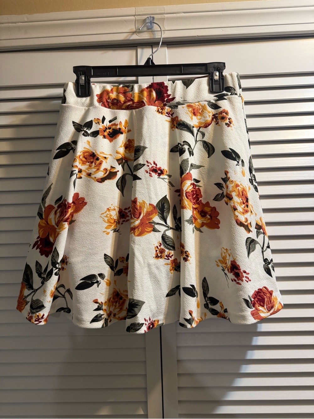 SHEIN Cream Skater Skirt with Yellow & Red Floral Print
